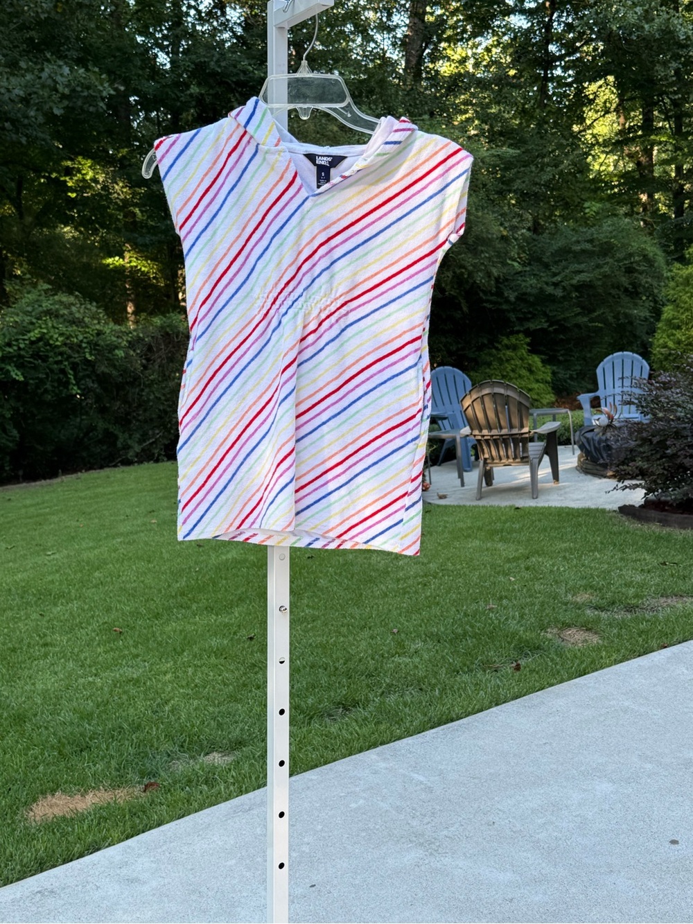 Lands' End White Tank Top with Multicolor Diagonal Stripes